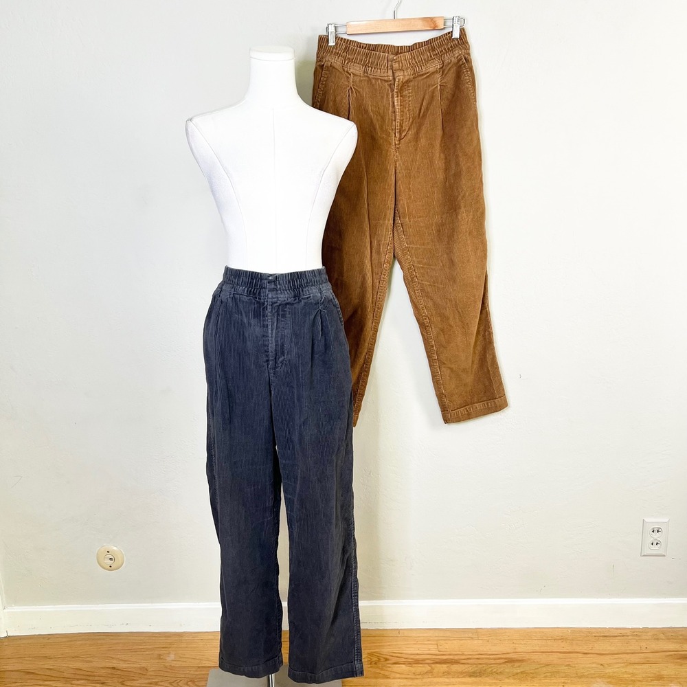 Gap Pants Corduroy Tapered Leg High Rise Size 6 Gray Brown Elastic Waist Lot 2